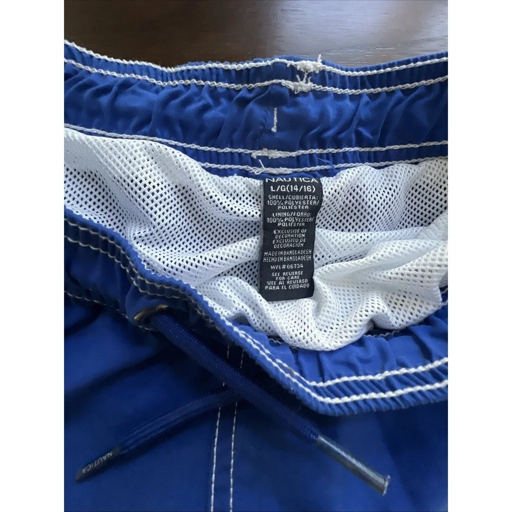 Nautica Boys Large 14 16 Blue Green White Colorblock Swim Shorts Trunk 3 pockets